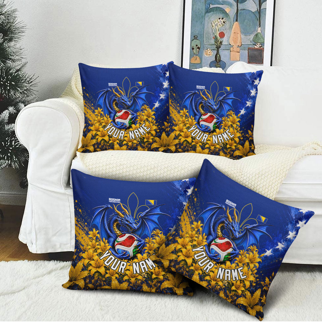 Personalized Bosnia Herzegovina Dragon Soccer Pillow Cover Football Golden Lily Bosnian Flag Cheering Fans