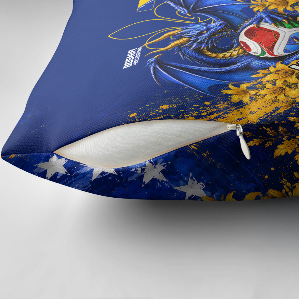 Personalized Bosnia Herzegovina Dragon Soccer Pillow Cover Football Golden Lily Bosnian Flag Cheering Fans