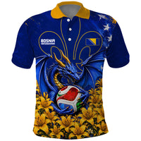 Personalized Bosnia Herzegovina Dragon Soccer Polo Shirt Football Golden Lily Bosnian Flag Cheering Fans