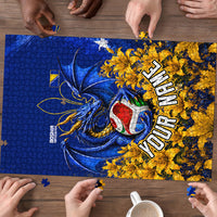 Personalized Bosnia Herzegovina Dragon Soccer Puzzle Football Golden Lily Bosnian Flag Cheering Fans