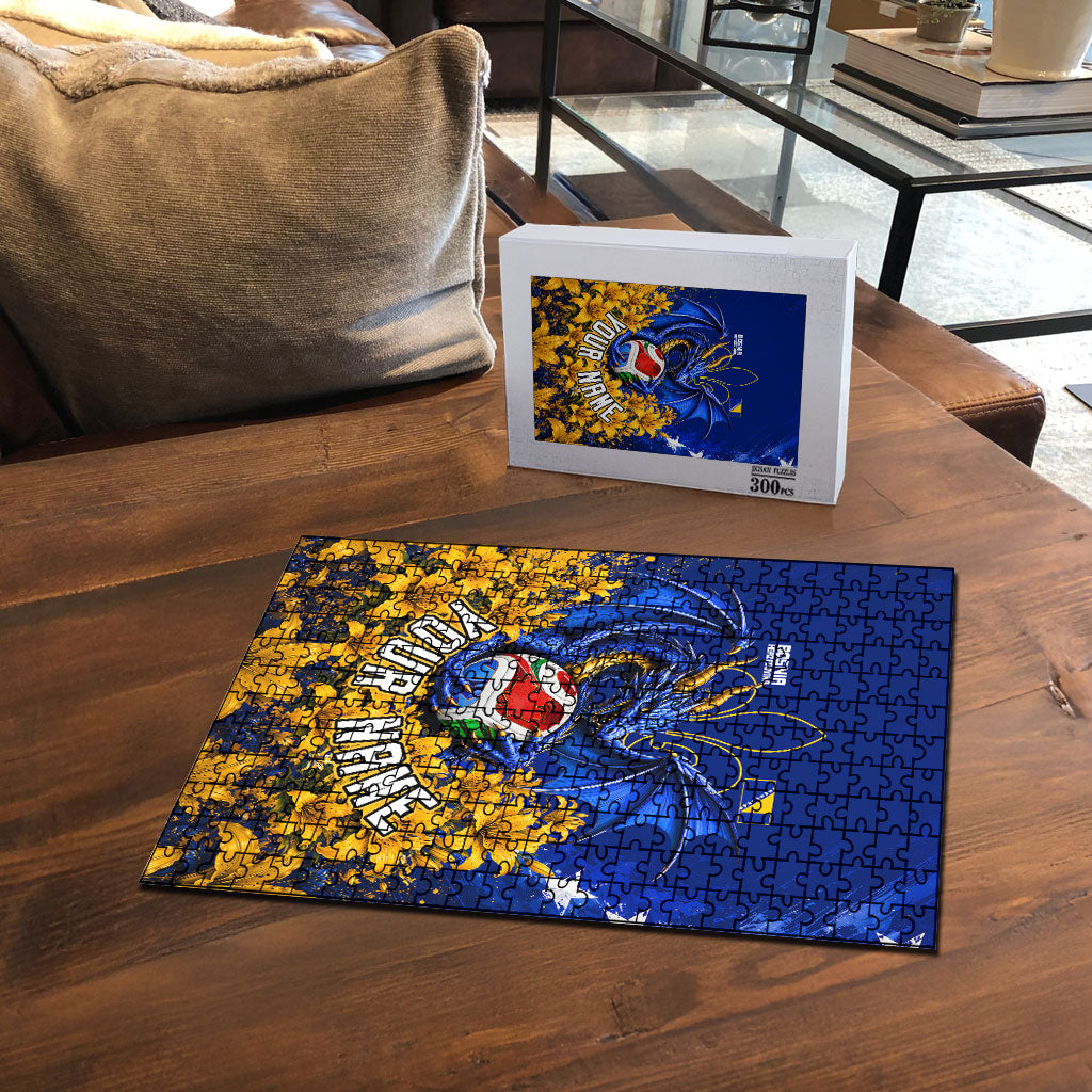 Personalized Bosnia Herzegovina Dragon Soccer Puzzle Football Golden Lily Bosnian Flag Cheering Fans