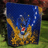 Personalized Bosnia Herzegovina Dragon Soccer Quilt Football Golden Lily Bosnian Flag Cheering Fans