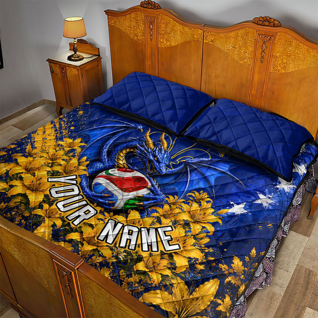 Personalized Bosnia Herzegovina Dragon Soccer Quilt Bed Set Football Golden Lily Bosnian Flag Cheering Fans