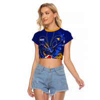 Personalized Bosnia Herzegovina Dragon Soccer Raglan Cropped T Shirt Football Golden Lily Bosnian Flag Cheering Fans