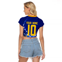 Personalized Bosnia Herzegovina Dragon Soccer Raglan Cropped T Shirt Football Golden Lily Bosnian Flag Cheering Fans