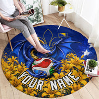 Personalized Bosnia Herzegovina Dragon Soccer Round Carpet Football Golden Lily Bosnian Flag Cheering Fans