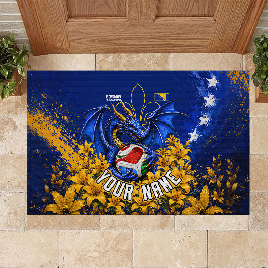 Personalized Bosnia Herzegovina Dragon Soccer Rubber Doormat Football Golden Lily Bosnian Flag Cheering Fans