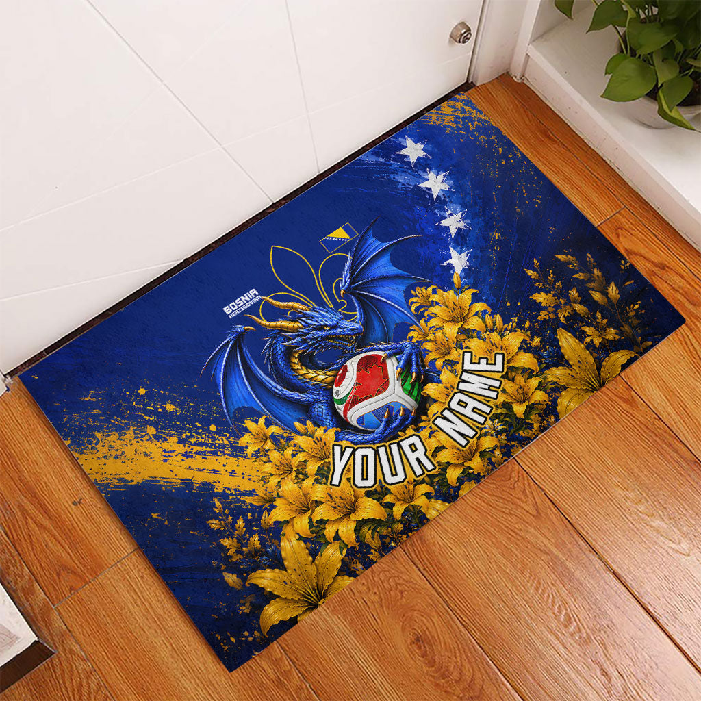 Personalized Bosnia Herzegovina Dragon Soccer Rubber Doormat Football Golden Lily Bosnian Flag Cheering Fans