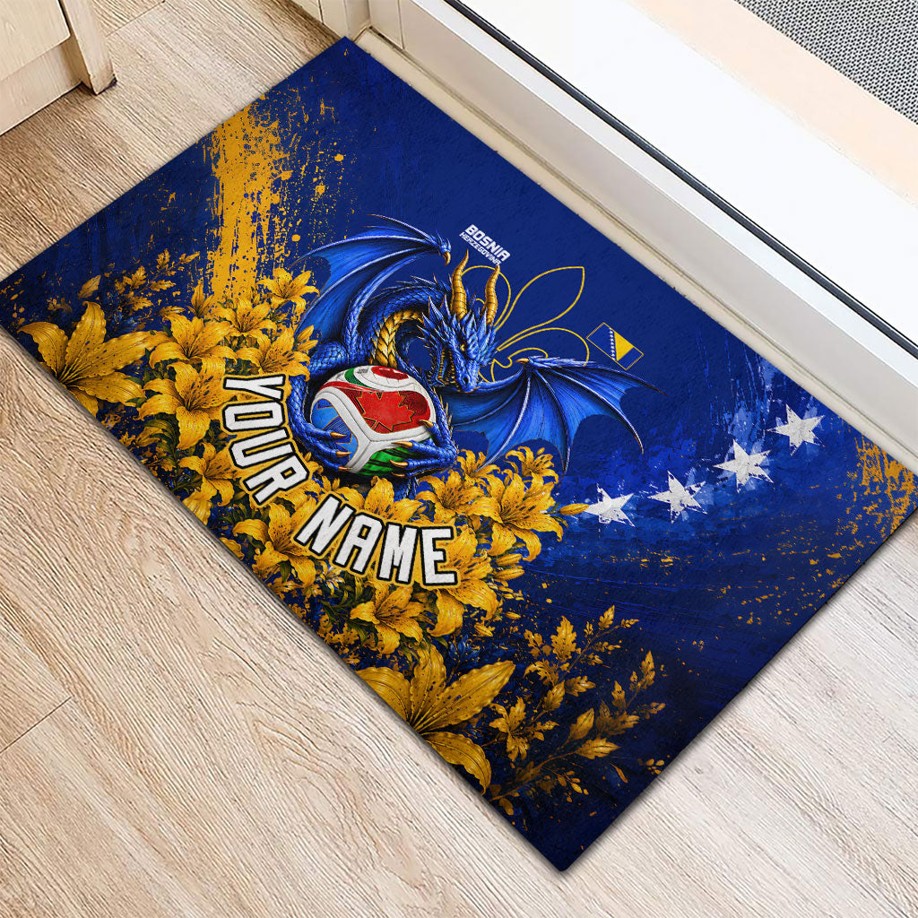 Personalized Bosnia Herzegovina Dragon Soccer Rubber Doormat Football Golden Lily Bosnian Flag Cheering Fans
