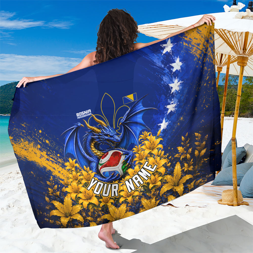 Personalized Bosnia Herzegovina Dragon Soccer Sarong Football Golden Lily Bosnian Flag Cheering Fans