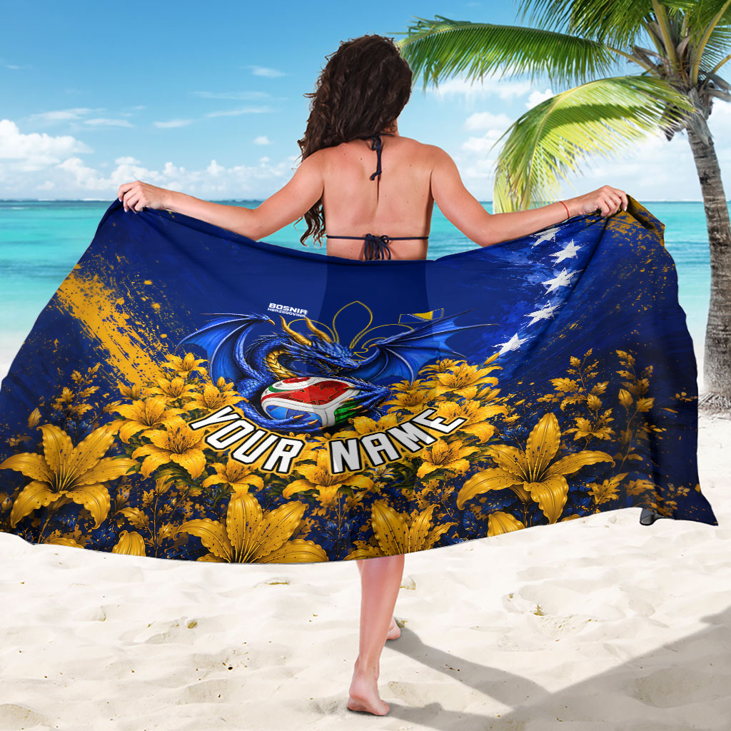 Personalized Bosnia Herzegovina Dragon Soccer Sarong Football Golden Lily Bosnian Flag Cheering Fans