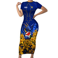 Personalized Bosnia Herzegovina Dragon Soccer Short Sleeve Bodycon Dress Football Golden Lily Bosnian Flag Cheering Fans