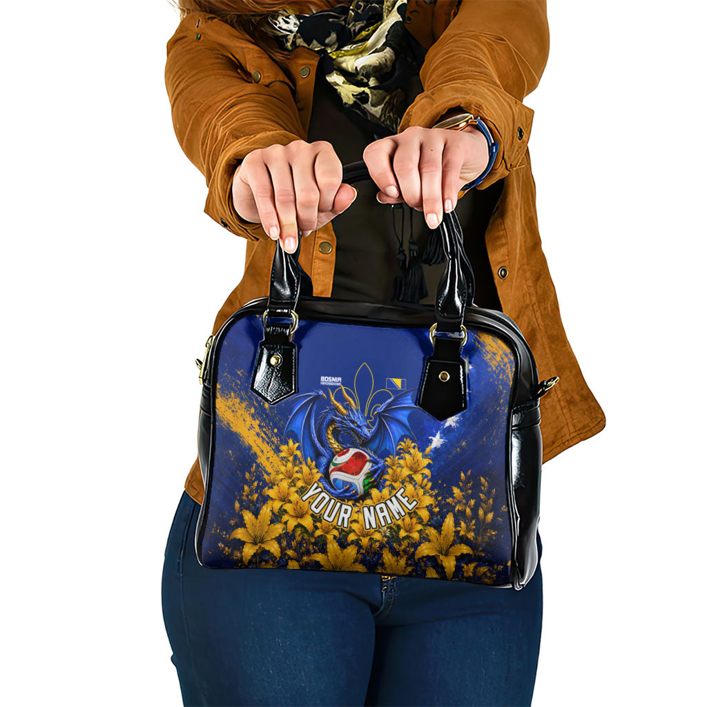 Personalized Bosnia Herzegovina Dragon Soccer Shoulder Handbag Football Golden Lily Bosnian Flag Cheering Fans