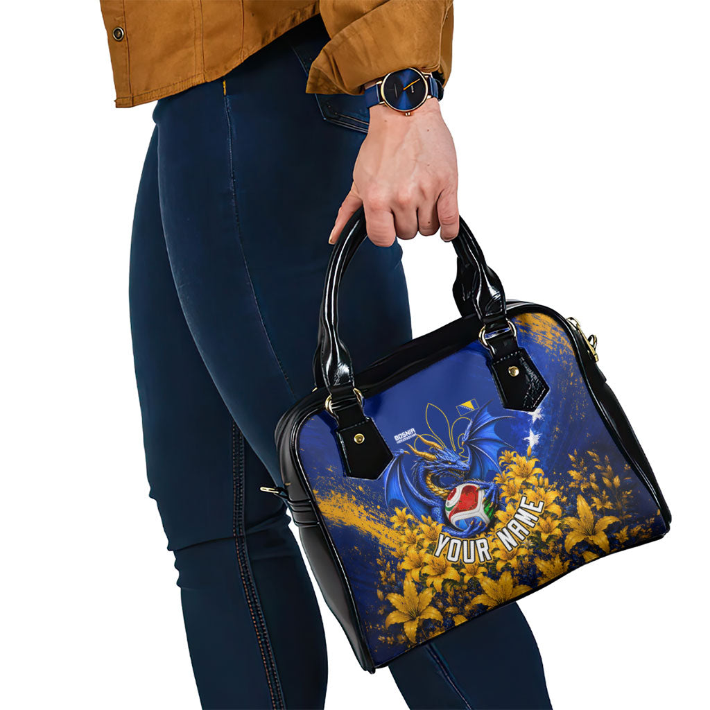 Personalized Bosnia Herzegovina Dragon Soccer Shoulder Handbag Football Golden Lily Bosnian Flag Cheering Fans