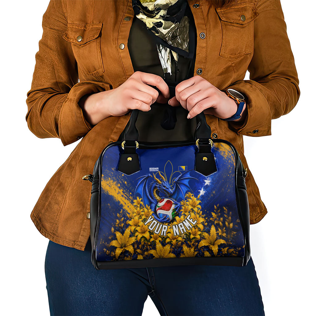 Personalized Bosnia Herzegovina Dragon Soccer Shoulder Handbag Football Golden Lily Bosnian Flag Cheering Fans