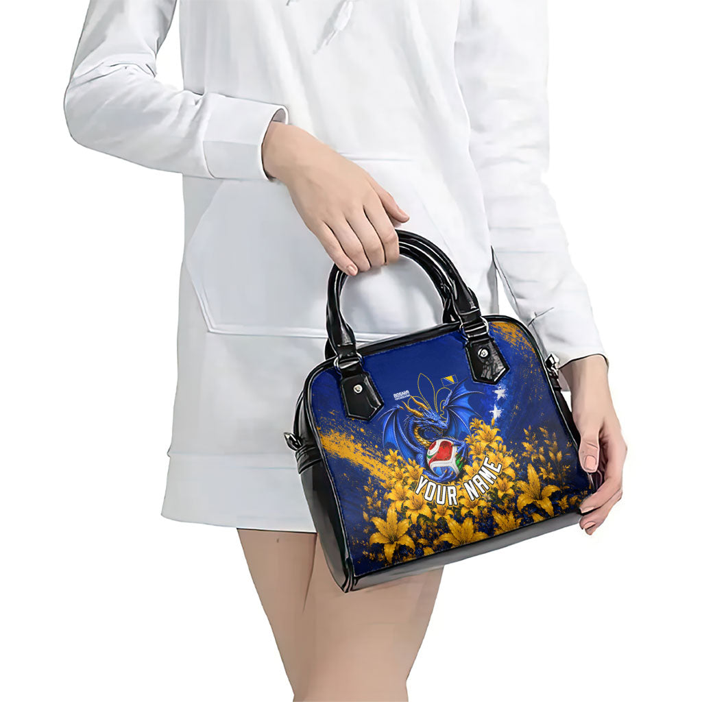 Personalized Bosnia Herzegovina Dragon Soccer Shoulder Handbag Football Golden Lily Bosnian Flag Cheering Fans