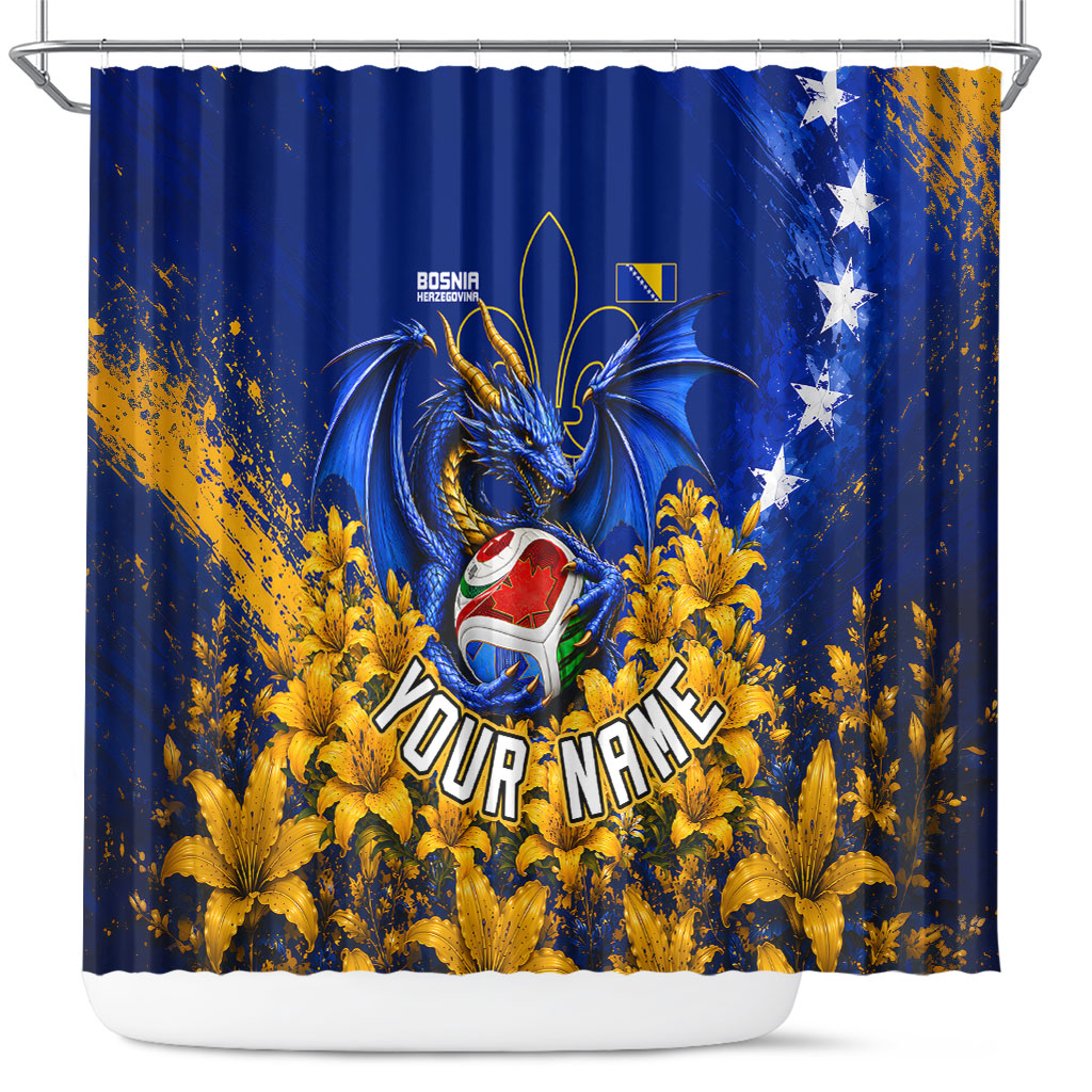 Personalized Bosnia Herzegovina Dragon Soccer Shower Curtain Football Golden Lily Bosnian Flag Cheering Fans
