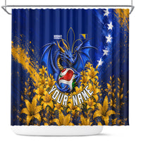Personalized Bosnia Herzegovina Dragon Soccer Shower Curtain Football Golden Lily Bosnian Flag Cheering Fans