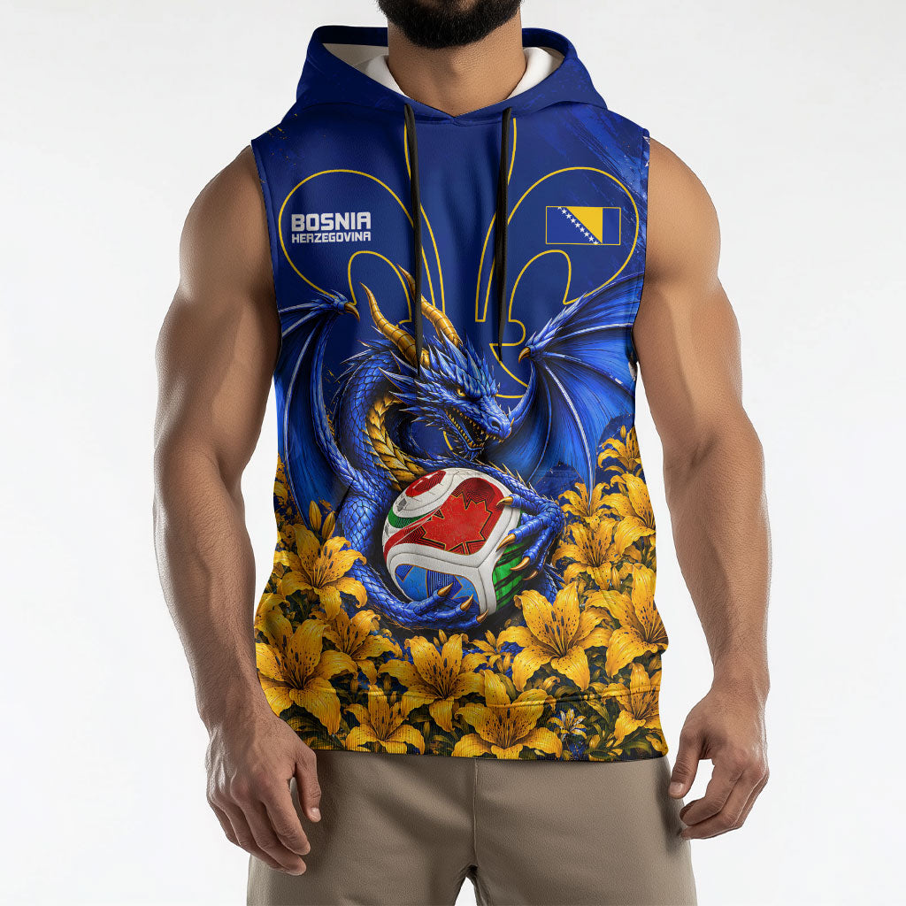 Personalized Bosnia Herzegovina Dragon Soccer Sleeveless Hoodie Football Golden Lily Bosnian Flag Cheering Fans