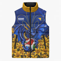 Personalized Bosnia Herzegovina Dragon Soccer Sleeveless Puffer Jacket Football Golden Lily Bosnian Flag Cheering Fans