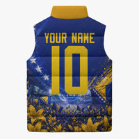 Personalized Bosnia Herzegovina Dragon Soccer Sleeveless Puffer Jacket Football Golden Lily Bosnian Flag Cheering Fans