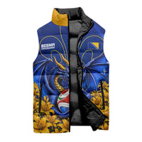 Personalized Bosnia Herzegovina Dragon Soccer Sleeveless Puffer Jacket Football Golden Lily Bosnian Flag Cheering Fans