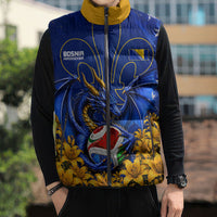 Personalized Bosnia Herzegovina Dragon Soccer Sleeveless Puffer Jacket Football Golden Lily Bosnian Flag Cheering Fans