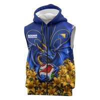 Personalized Bosnia Herzegovina Dragon Soccer Sleeveless Zip Hoodie Football Golden Lily Bosnian Flag Cheering Fans