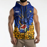 Personalized Bosnia Herzegovina Dragon Soccer Sleeveless Zip Hoodie Football Golden Lily Bosnian Flag Cheering Fans