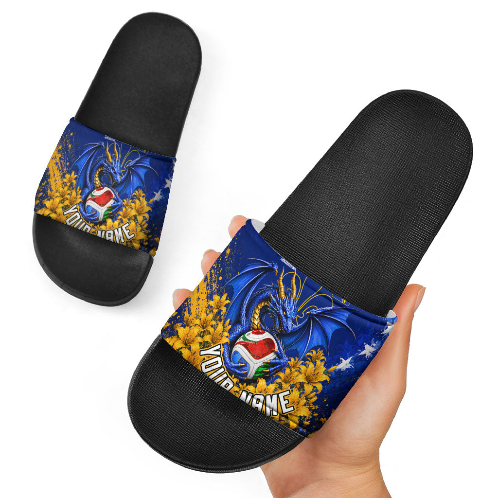Personalized Bosnia Herzegovina Dragon Soccer Slide Sandals Football Golden Lily Bosnian Flag Cheering Fans