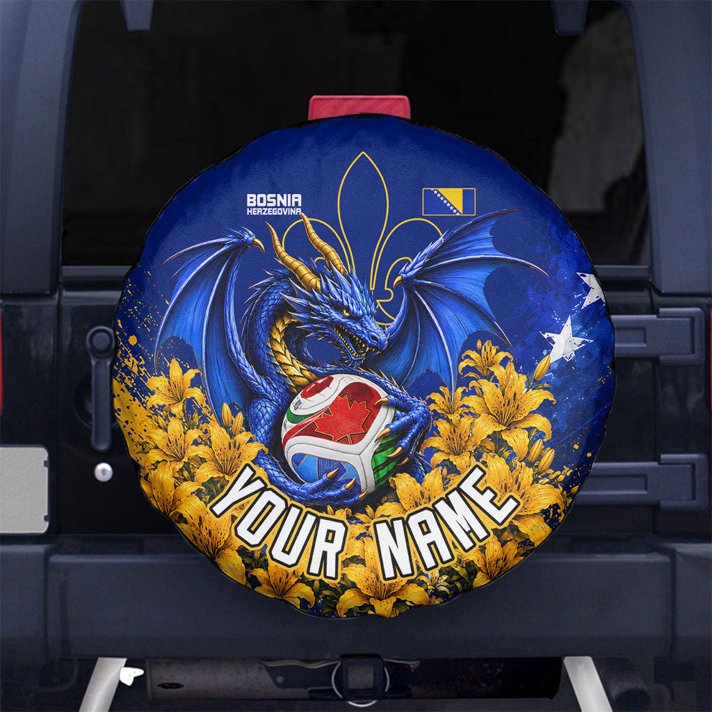 Personalized Bosnia Herzegovina Dragon Soccer Spare Tire Cover Football Golden Lily Bosnian Flag Cheering Fans