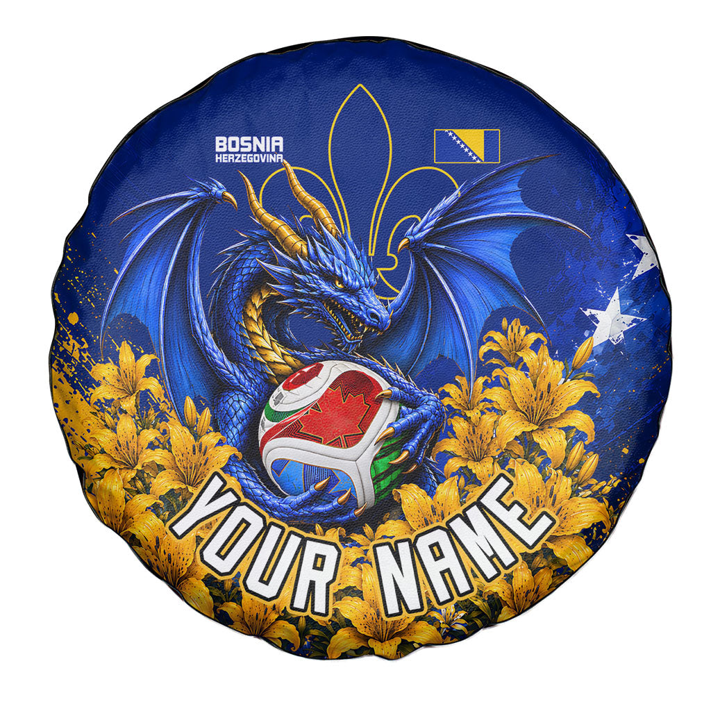 Personalized Bosnia Herzegovina Dragon Soccer Spare Tire Cover Football Golden Lily Bosnian Flag Cheering Fans