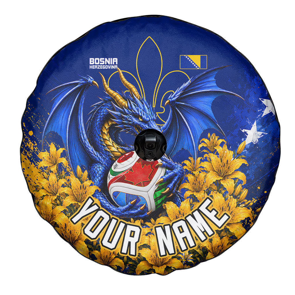 Personalized Bosnia Herzegovina Dragon Soccer Spare Tire Cover Football Golden Lily Bosnian Flag Cheering Fans