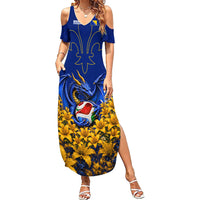 Personalized Bosnia Herzegovina Dragon Soccer Summer Maxi Dress Football Golden Lily Bosnian Flag Cheering Fans