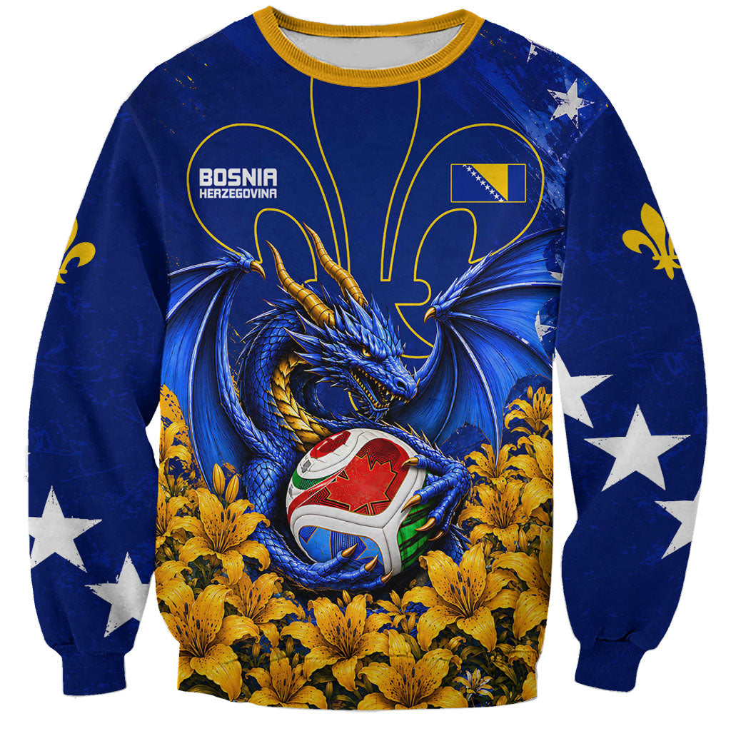 Personalized Bosnia Herzegovina Dragon Soccer Sweatshirt Football Golden Lily Bosnian Flag Cheering Fans
