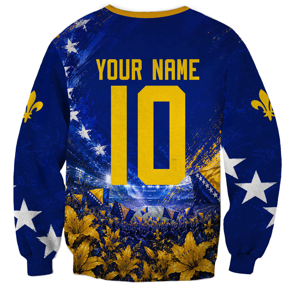 Personalized Bosnia Herzegovina Dragon Soccer Sweatshirt Football Golden Lily Bosnian Flag Cheering Fans