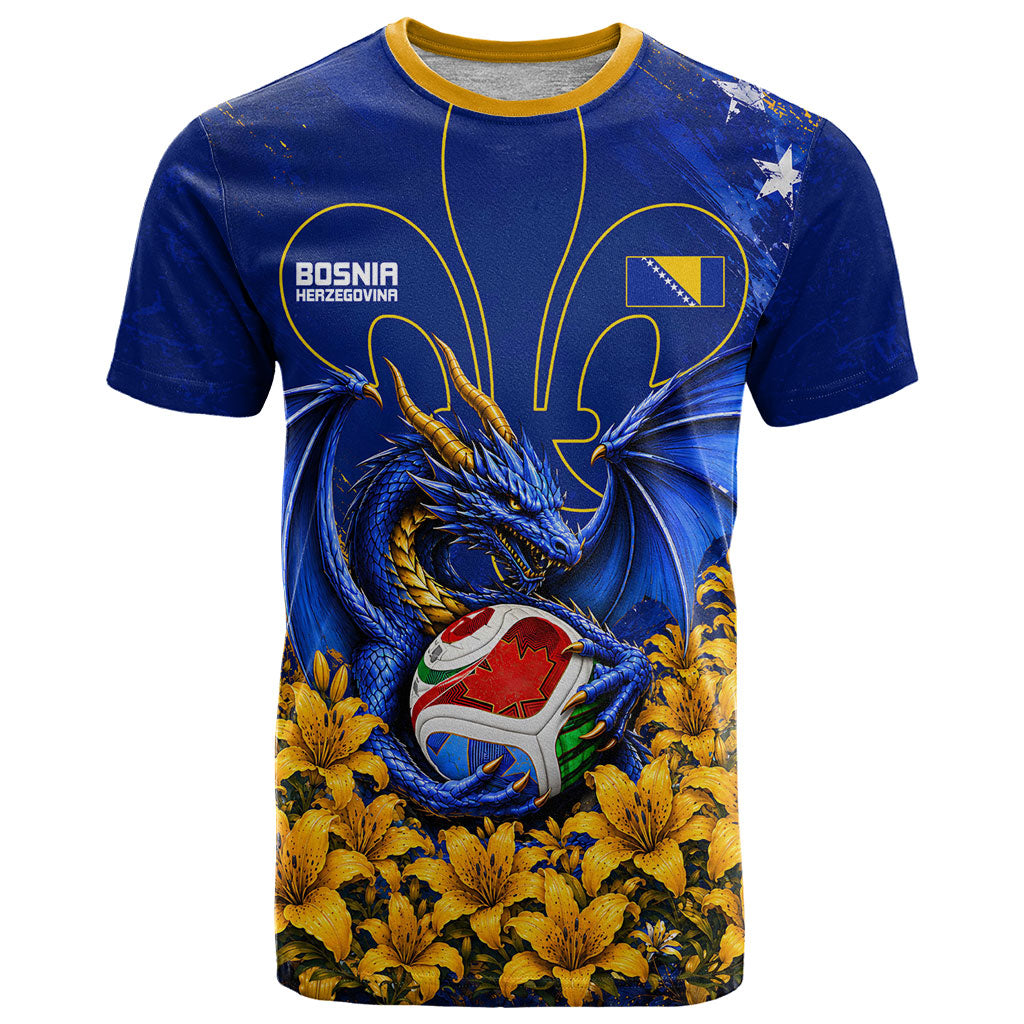 Personalized Bosnia Herzegovina Dragon Soccer T Shirt Football Golden Lily Bosnian Flag Cheering Fans
