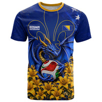 Personalized Bosnia Herzegovina Dragon Soccer T Shirt Football Golden Lily Bosnian Flag Cheering Fans