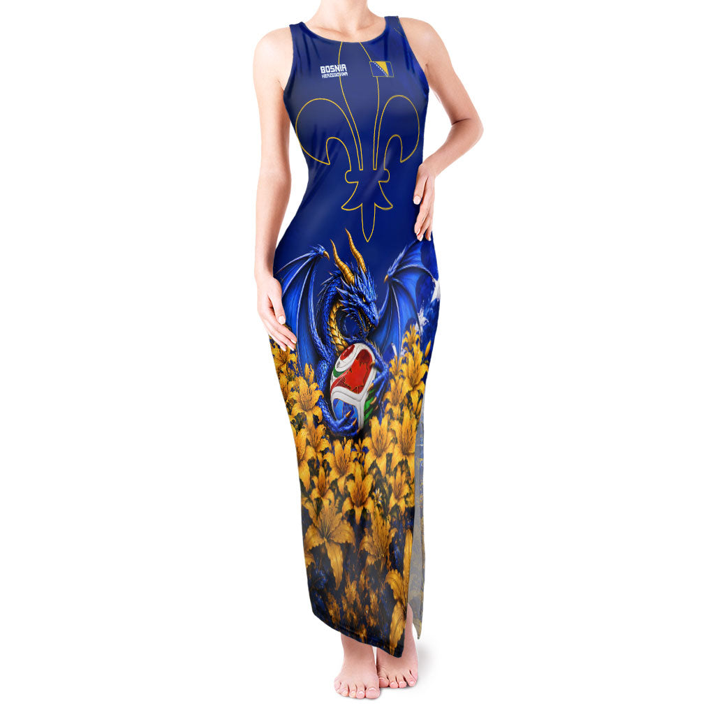 Personalized Bosnia Herzegovina Dragon Soccer Tank Maxi Dress Football Golden Lily Bosnian Flag Cheering Fans
