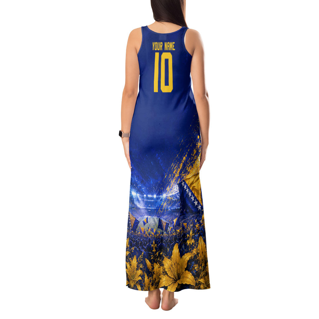 Personalized Bosnia Herzegovina Dragon Soccer Tank Maxi Dress Football Golden Lily Bosnian Flag Cheering Fans