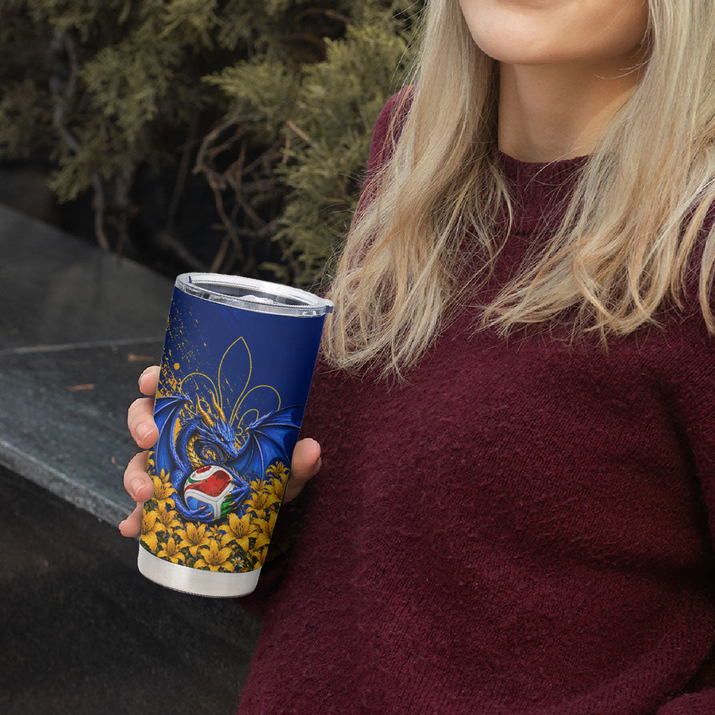 Personalized Bosnia Herzegovina Dragon Soccer Tumbler Cup Football Golden Lily Bosnian Flag Cheering Fans