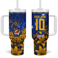 Personalized Bosnia Herzegovina Dragon Soccer Tumbler With Handle Football Golden Lily Bosnian Flag Cheering Fans