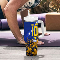 Personalized Bosnia Herzegovina Dragon Soccer Tumbler With Handle Football Golden Lily Bosnian Flag Cheering Fans