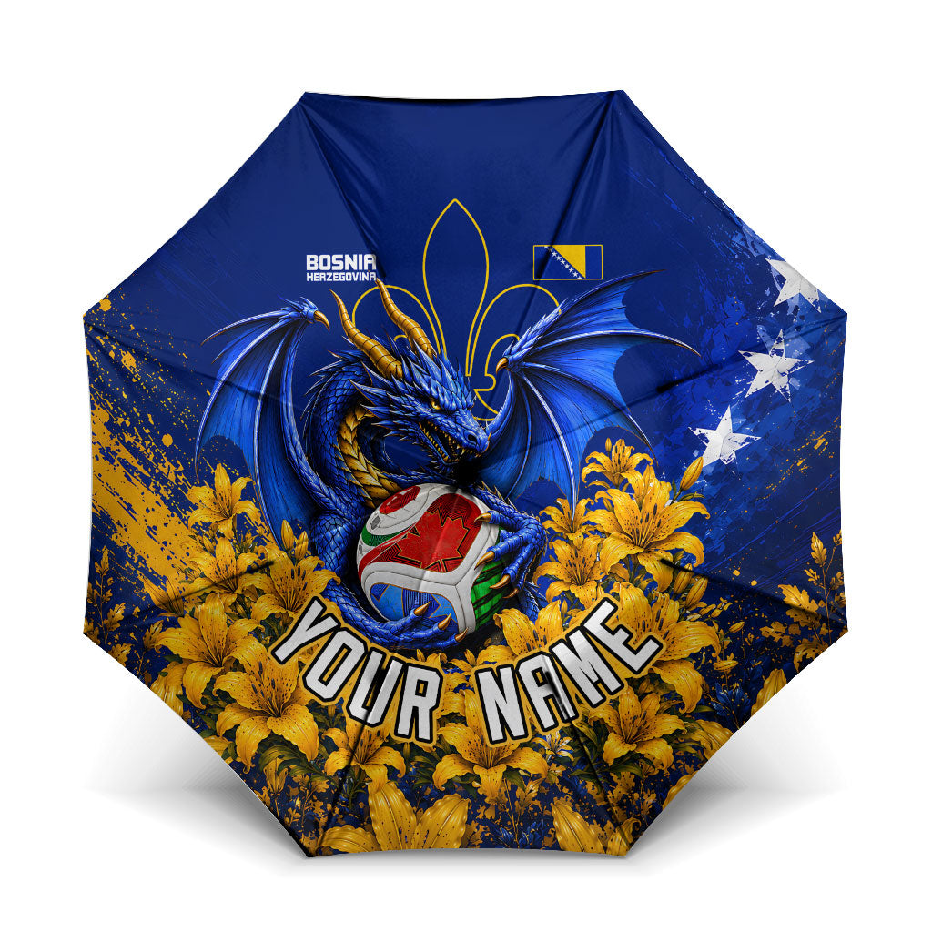 Personalized Bosnia Herzegovina Dragon Soccer Umbrella Football Golden Lily Bosnian Flag Cheering Fans