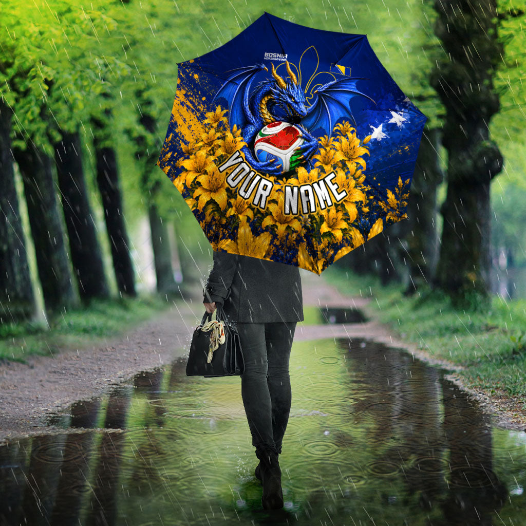 Personalized Bosnia Herzegovina Dragon Soccer Umbrella Football Golden Lily Bosnian Flag Cheering Fans