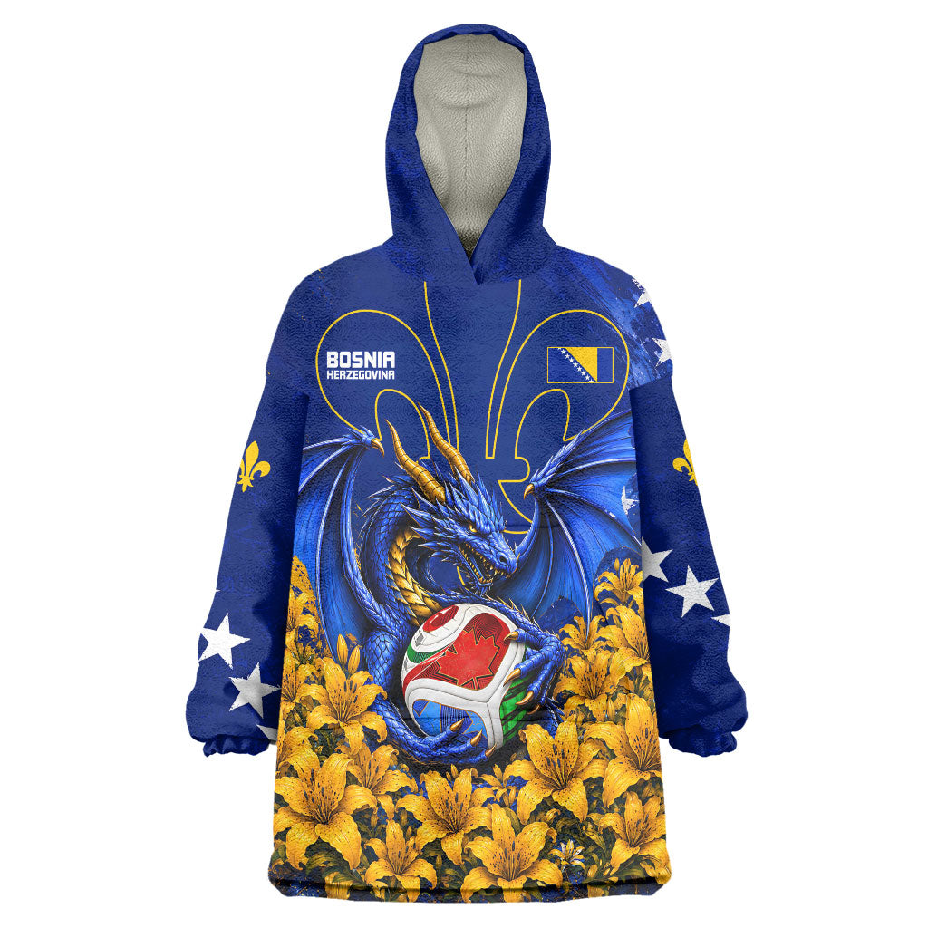 Personalized Bosnia Herzegovina Dragon Soccer Wearable Blanket Hoodie Football Golden Lily Bosnian Flag Cheering Fans