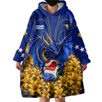 Personalized Bosnia Herzegovina Dragon Soccer Wearable Blanket Hoodie Football Golden Lily Bosnian Flag Cheering Fans