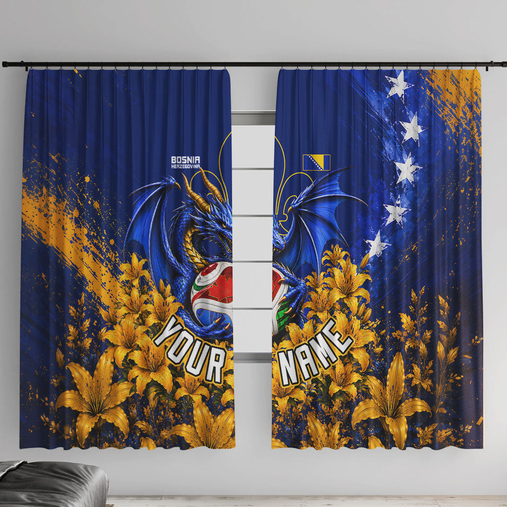 Personalized Bosnia Herzegovina Dragon Soccer Window Curtain Football Golden Lily Bosnian Flag Cheering Fans