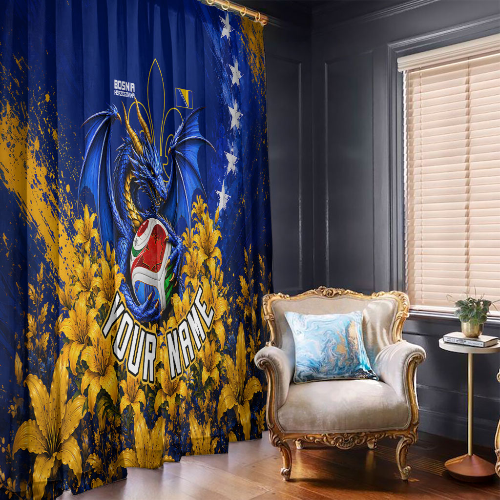 Personalized Bosnia Herzegovina Dragon Soccer Window Curtain Football Golden Lily Bosnian Flag Cheering Fans