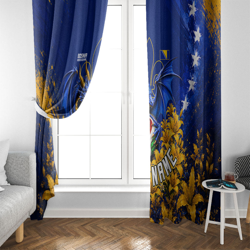 Personalized Bosnia Herzegovina Dragon Soccer Window Curtain Football Golden Lily Bosnian Flag Cheering Fans